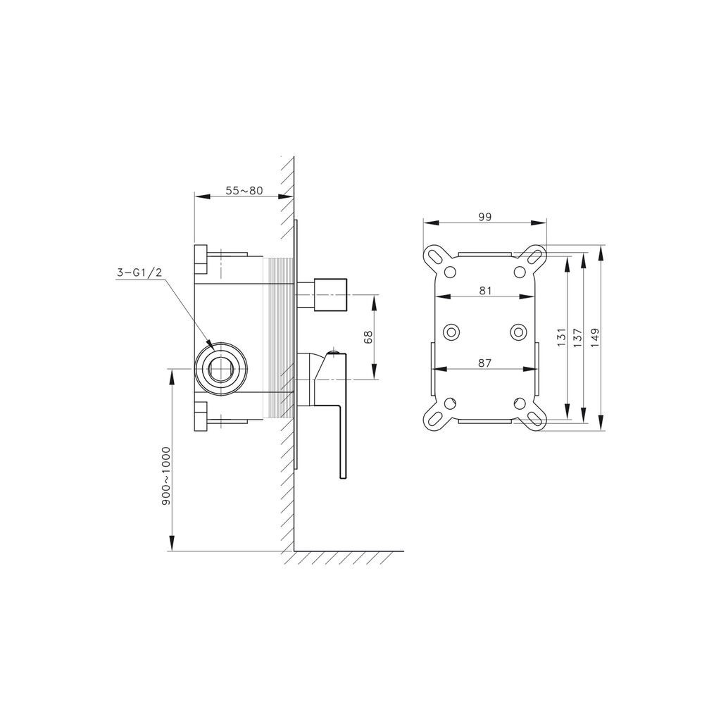 ORION BUILT-IN SHOWER MIXER TAP MONOMAND CONTROL